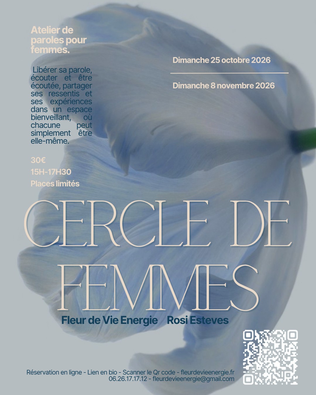 Affiche du cercle de femmes : tulipe bleue, dimanche 25 octobre et dimanche 8 novembre 2026